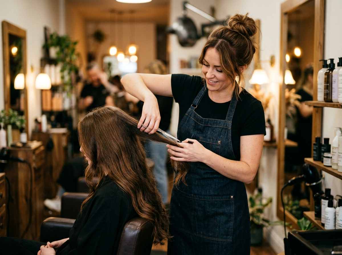 Professioneller Damenhaarschnitt im Friseursalon