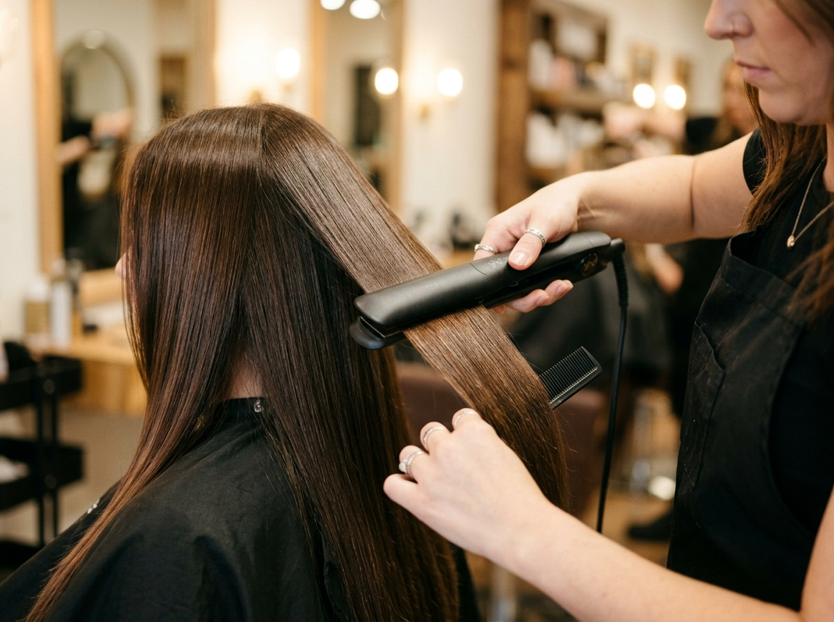 Professionelles Hairstyling mit Glätteisen