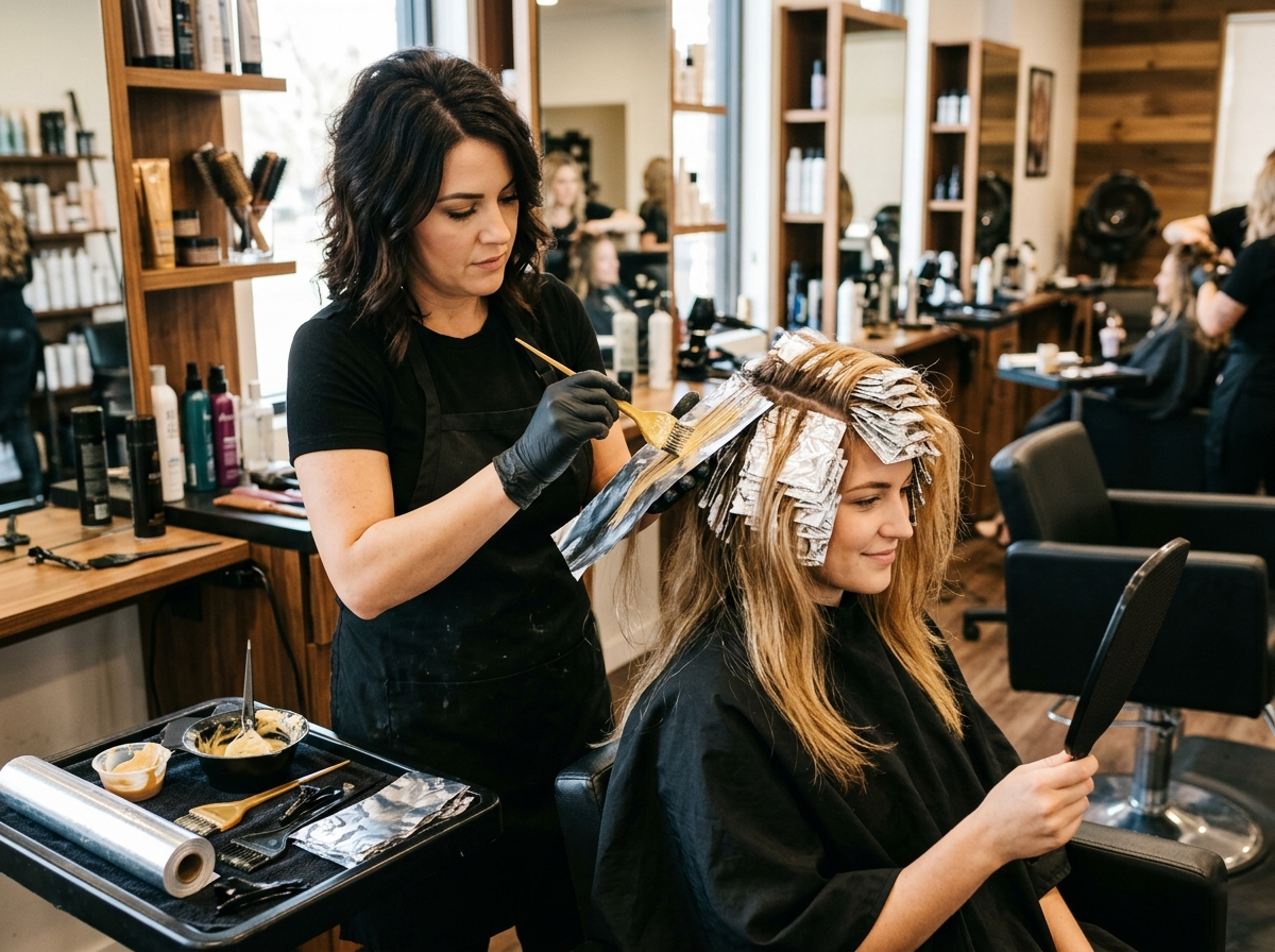 Professionelle Haarfärbung mit Folientechnik im Salon